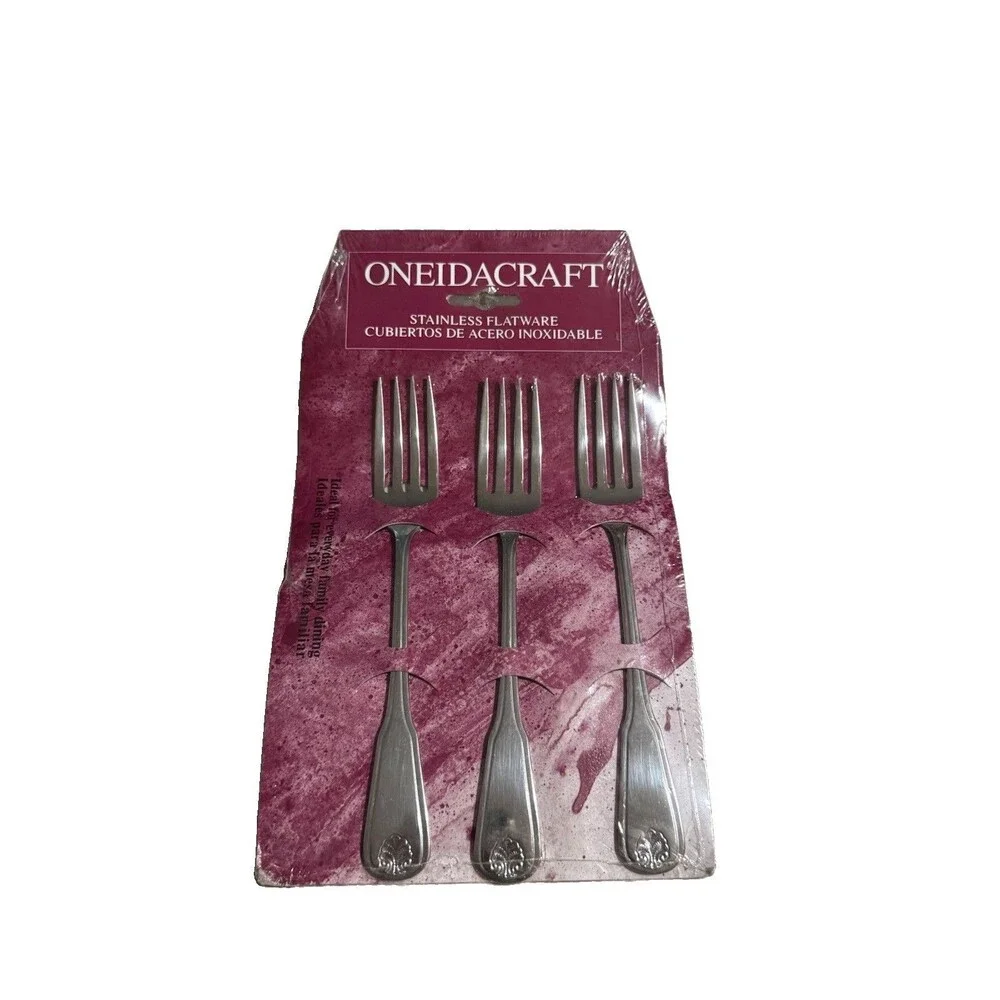 NIP Set of 3 ONEIDACRAFT  Stainless Steel Table Forks DELMAR Shell 1994 Mexico